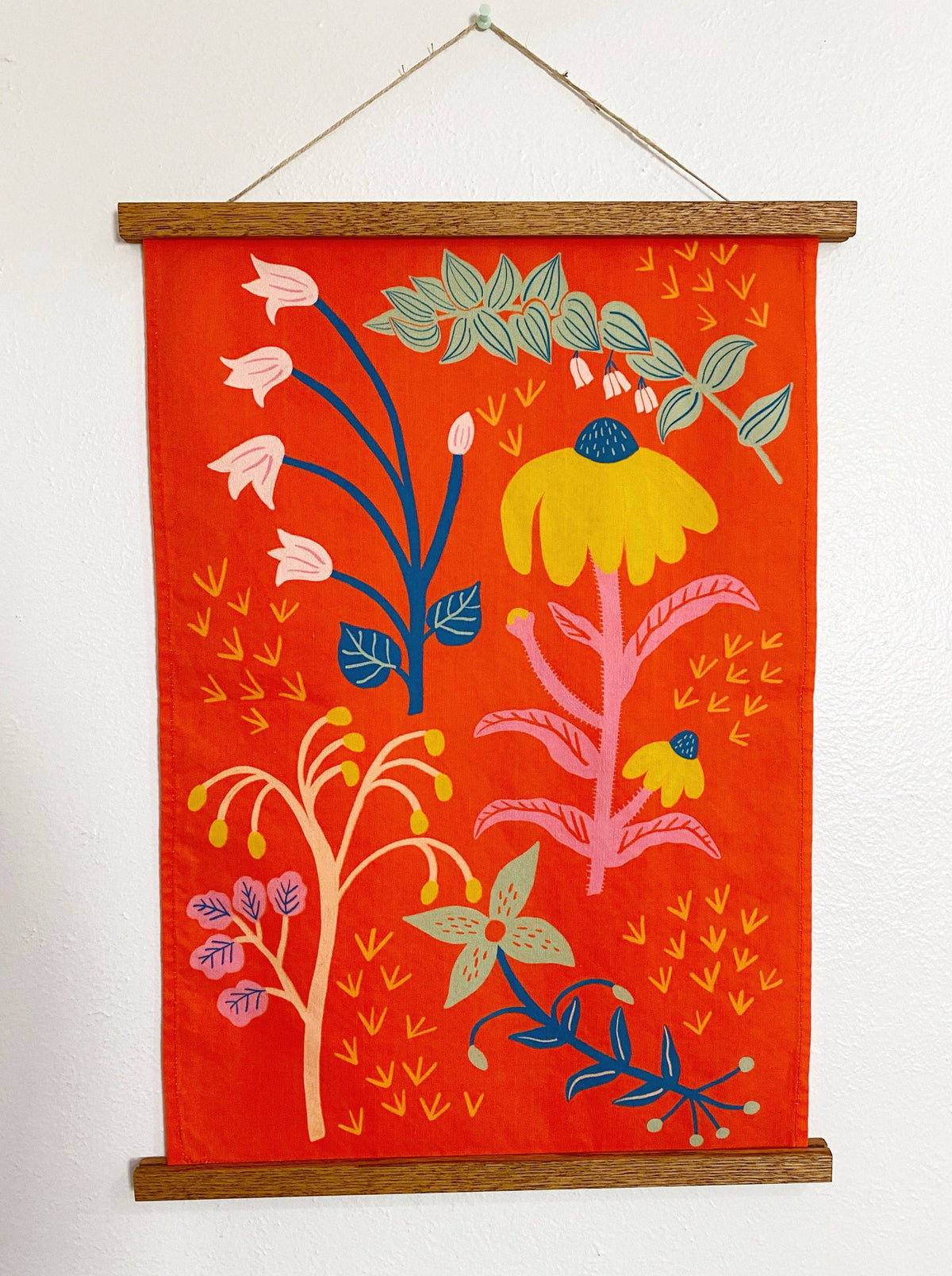 Coral Red Wildflowers Tea Towel