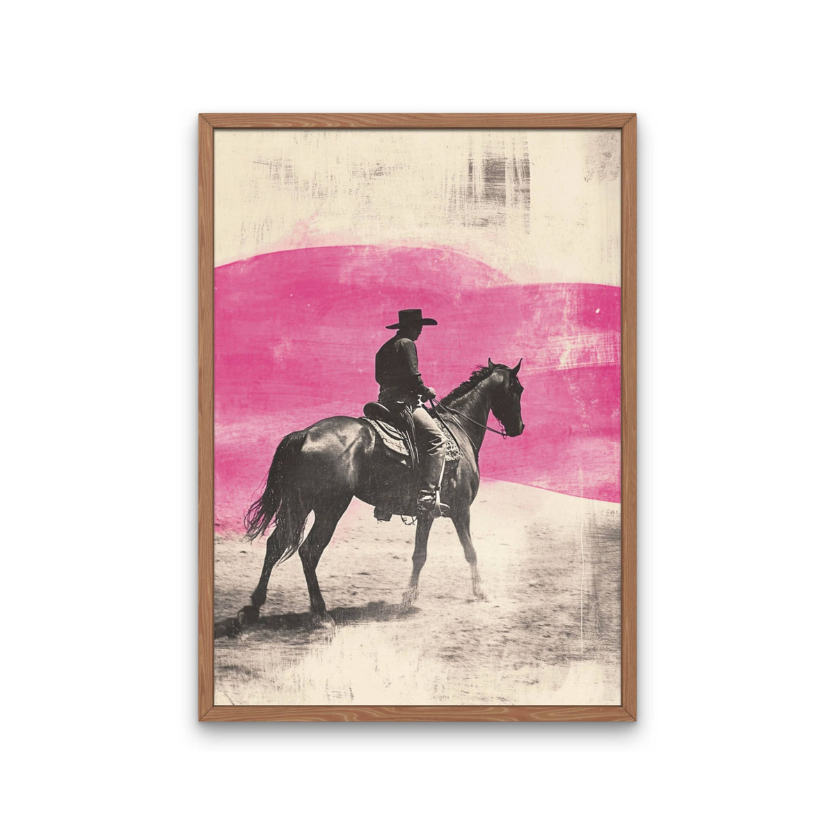 Distressed Pink Cowboy Art Print, Bright Abstract Western