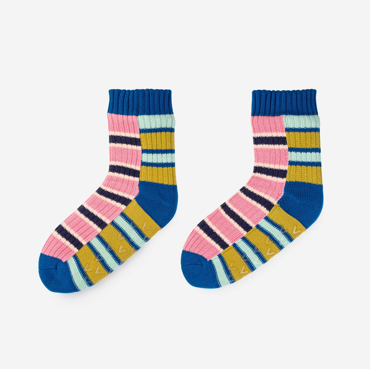 Zipper Stripe House Socks: Denim Pink (S/M)