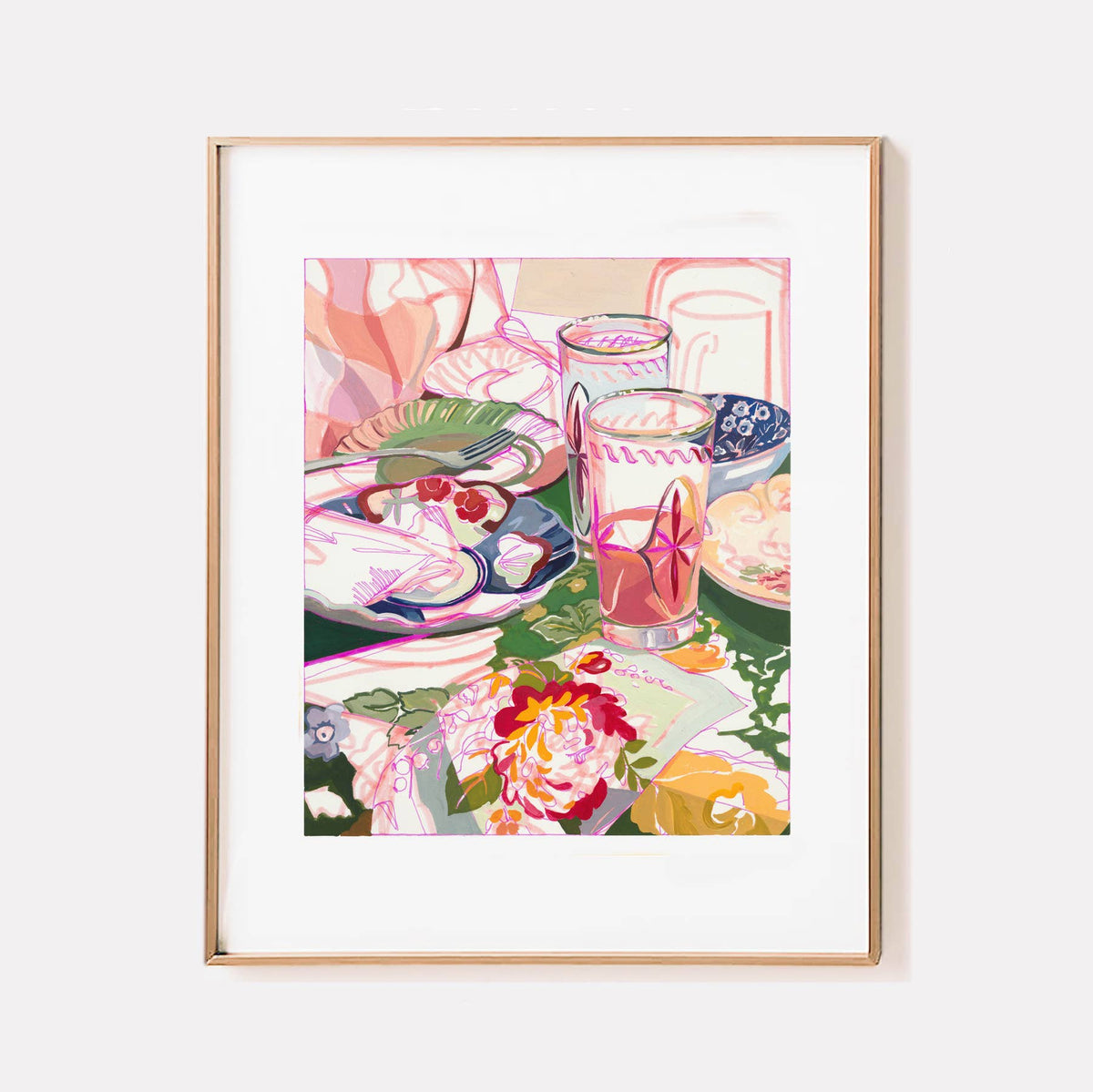 &quot;Brunch Party&quot; Pink Retro Still Life Signed Giclee Print: 8x10&quot;&#39;