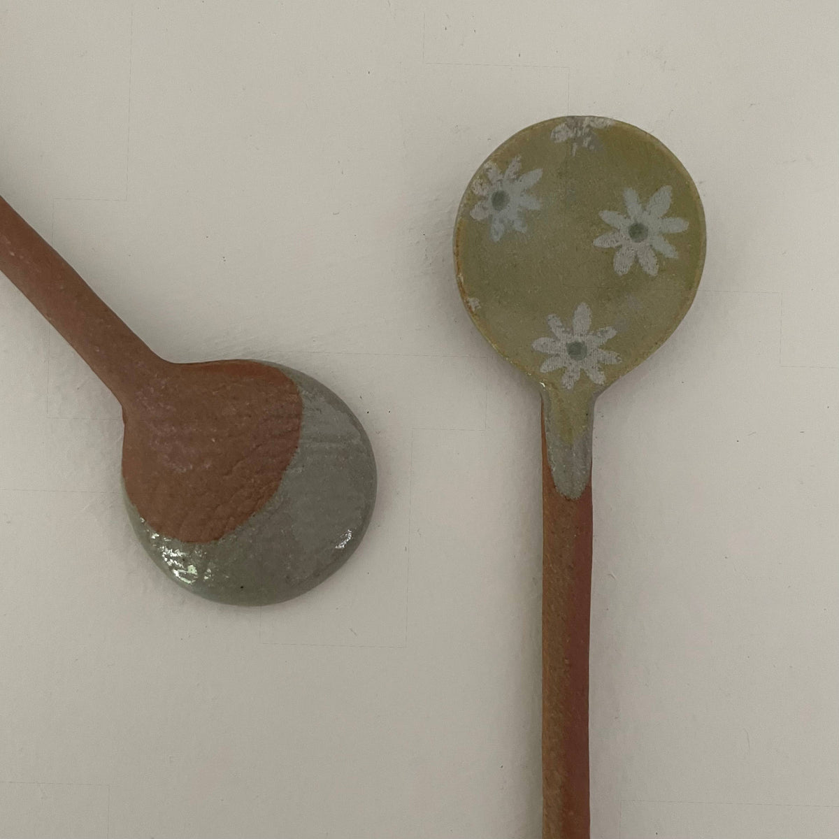 Flower print small handmade Japanese pottery tea spoon: Yellow