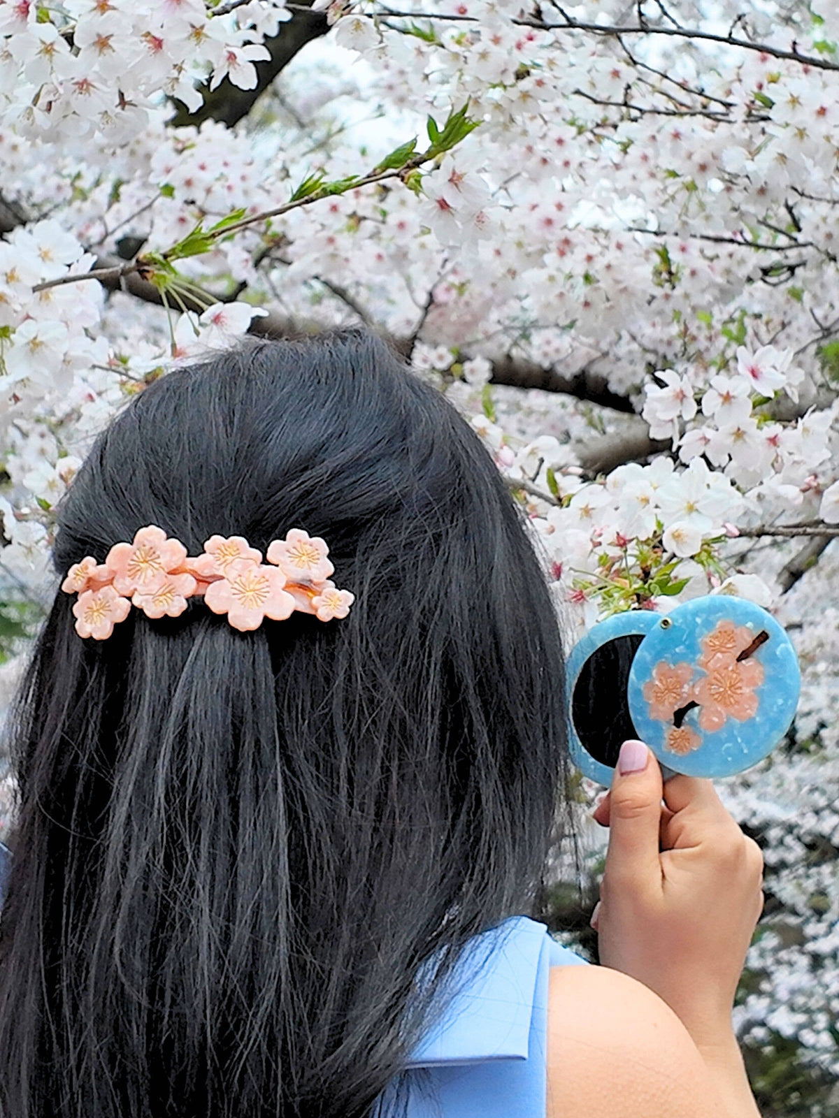 Hand-painted Cherry Blossom French Barrette Hair Clip