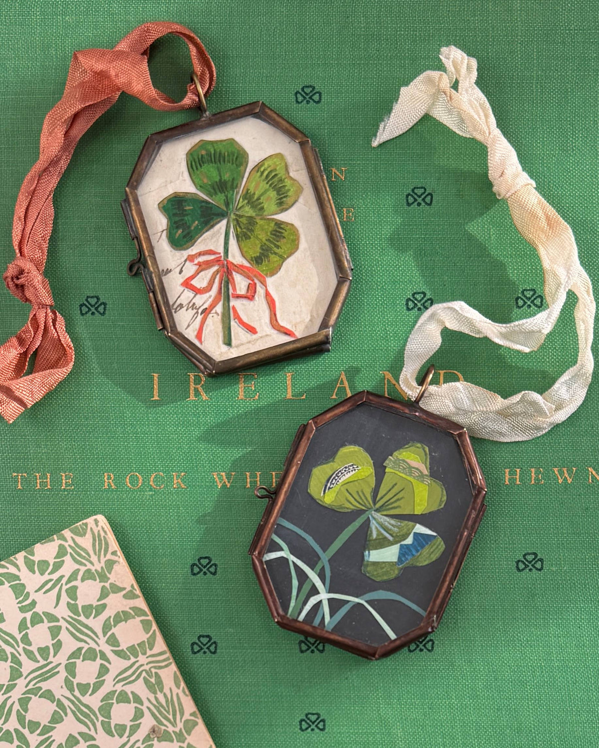 Clover with Grass ~ Art Locket Ornament Garden Handmade 