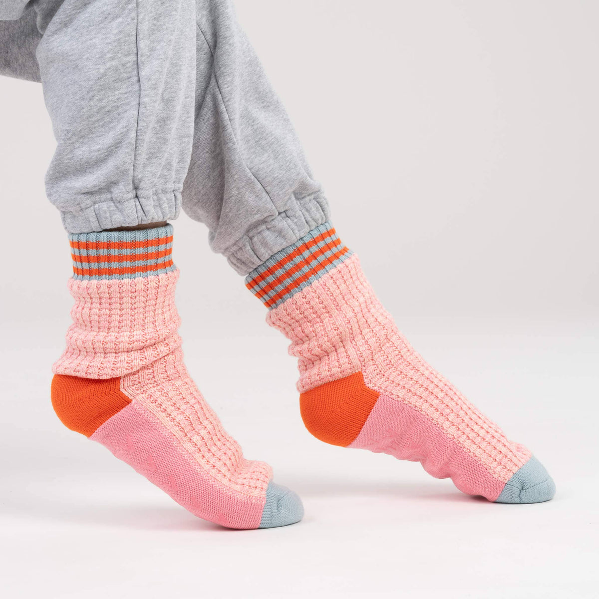 Varsity Knit House Socks: Pink (S/M)