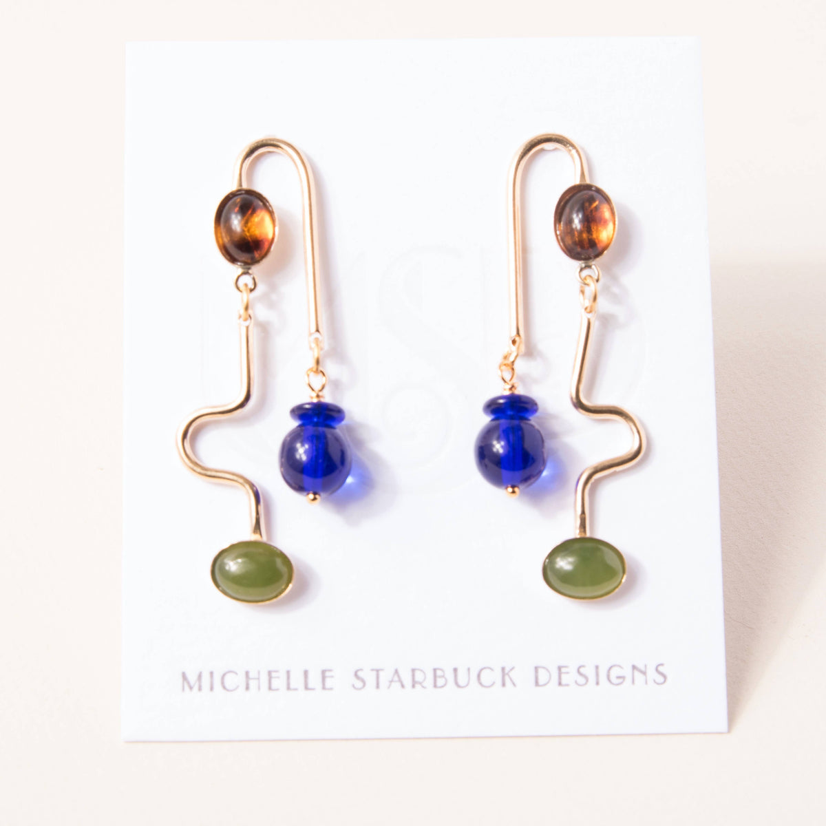 Tortoise, Cobalt, and Jade Rhythm Earrings