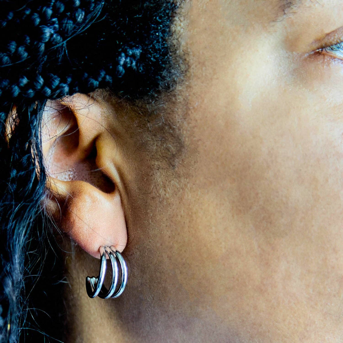 Triple Silver Hoop Earrings