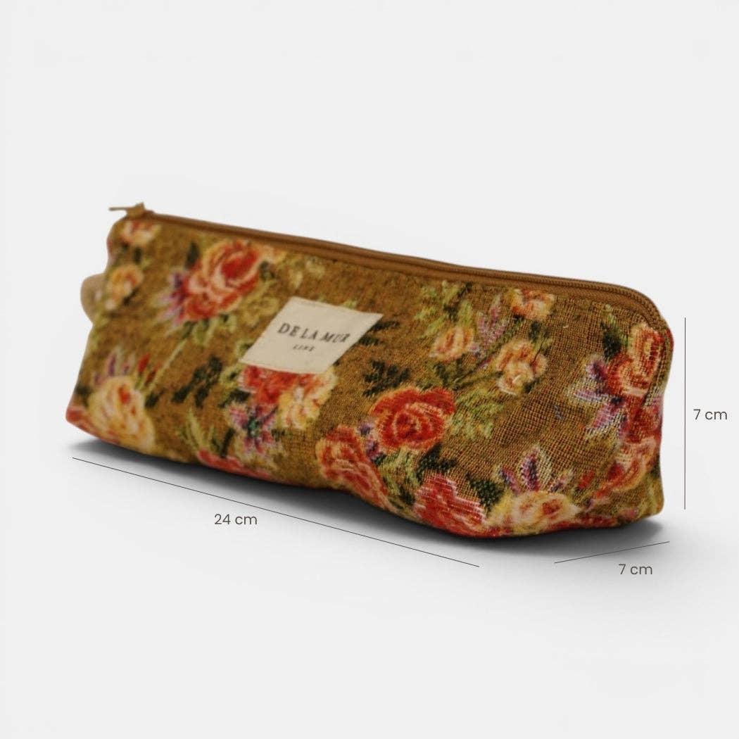 Floral Jacquard Pencil Case – Mustard & Red (Esme)