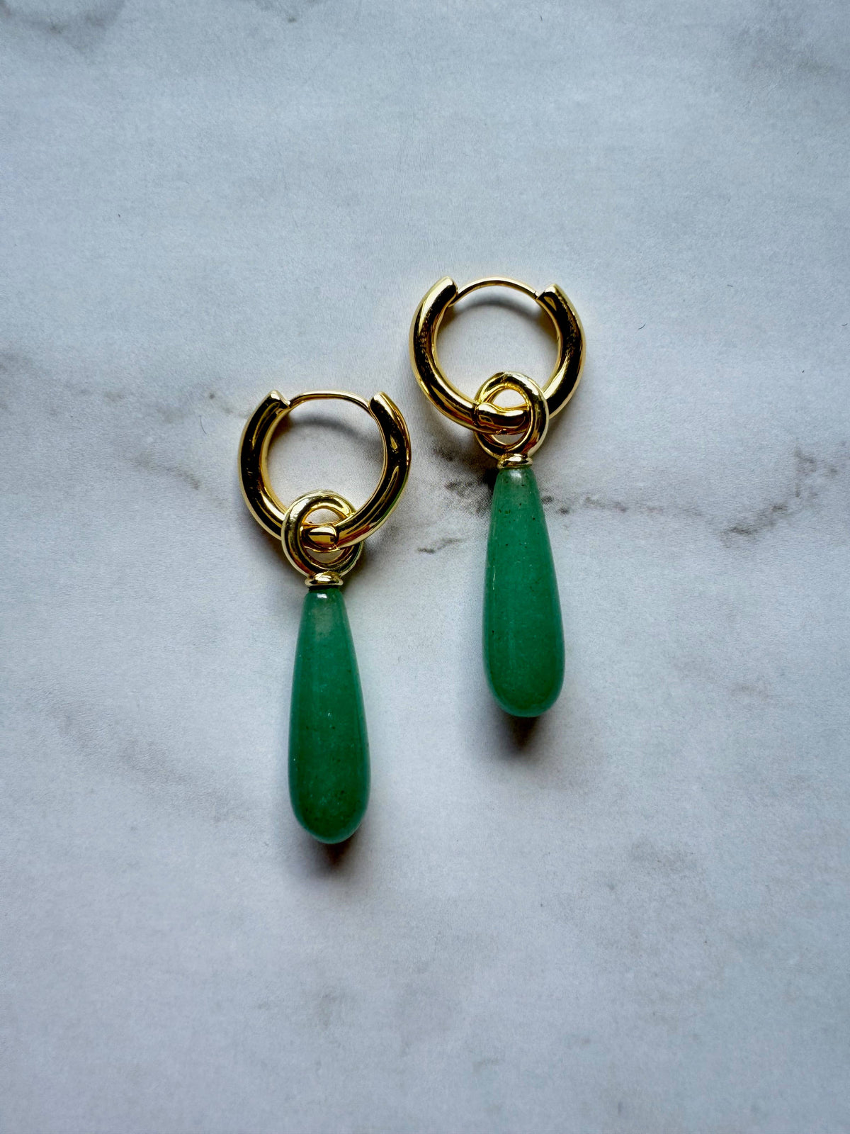 Amara Gemstone Drop Huggie Hoop Earrings: Aventurine