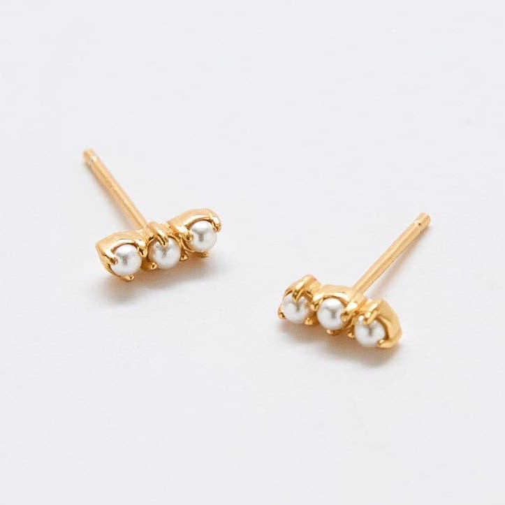 Gold Pearl Bar Vermeil Stud sold SINGLE