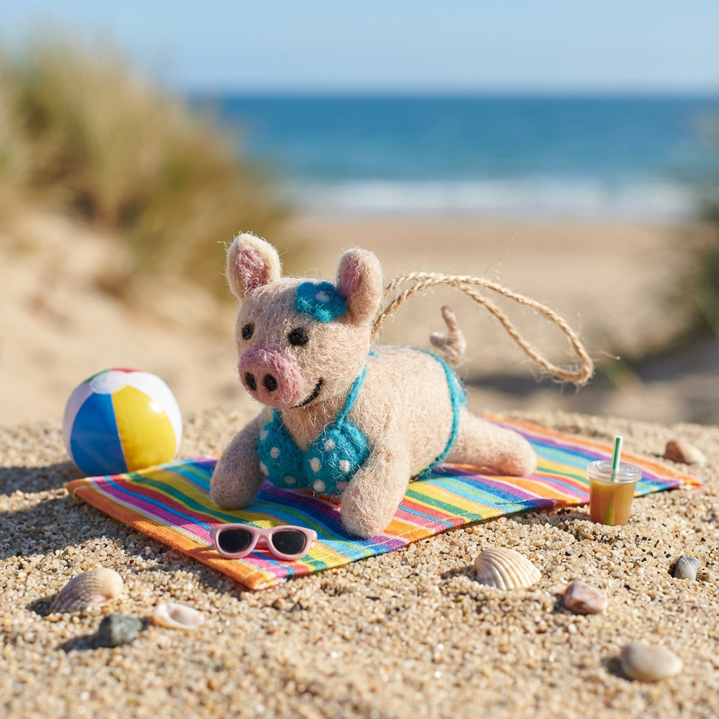 Handmade Felt Babe Beach Piggy Sealife Ornament