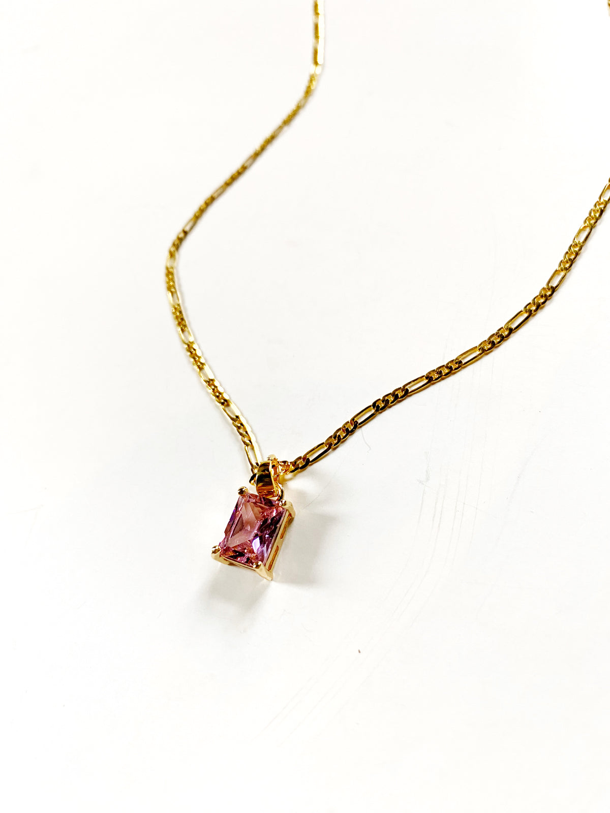 Rosa Pink Stone Gold Filled Necklace Gemstone Charm