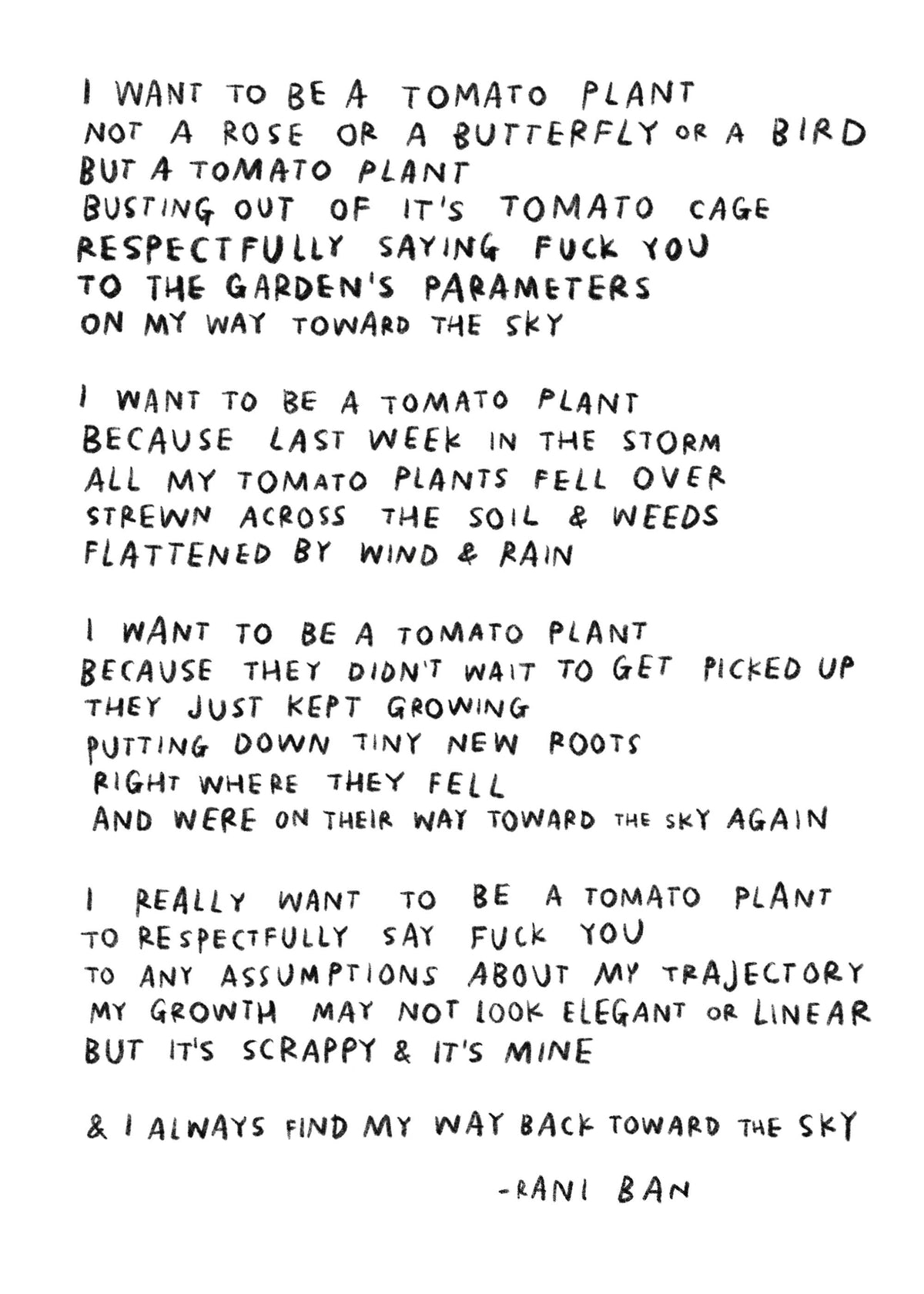 I WANT TO BE A TOMATO PLANT Art Print &amp; Poem