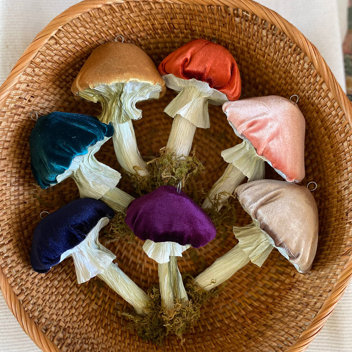 Handmade Velvet Mushroom Ornaments: Taupe / Small