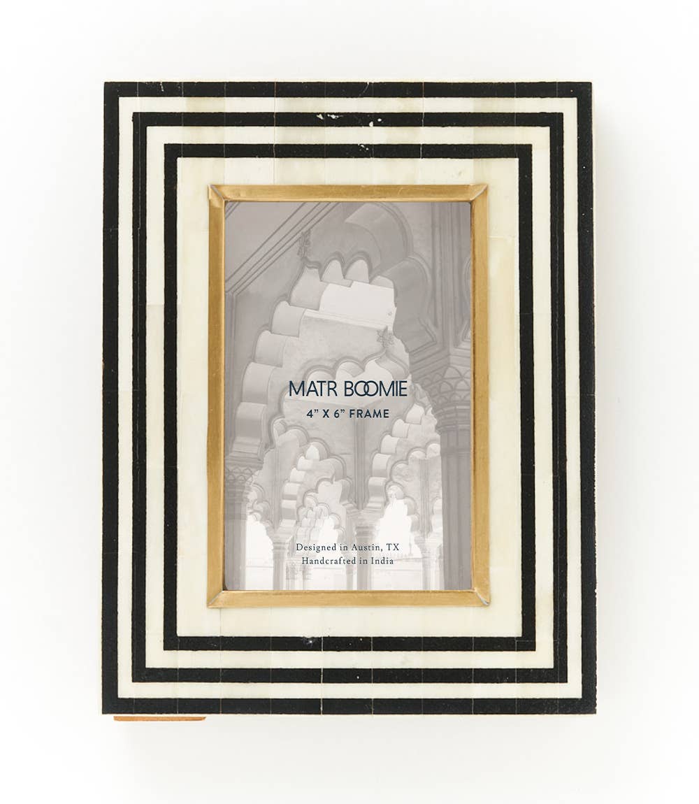 Rajiva 5x7 Black Cream Picture Frame- Fair Trade Carved Bone