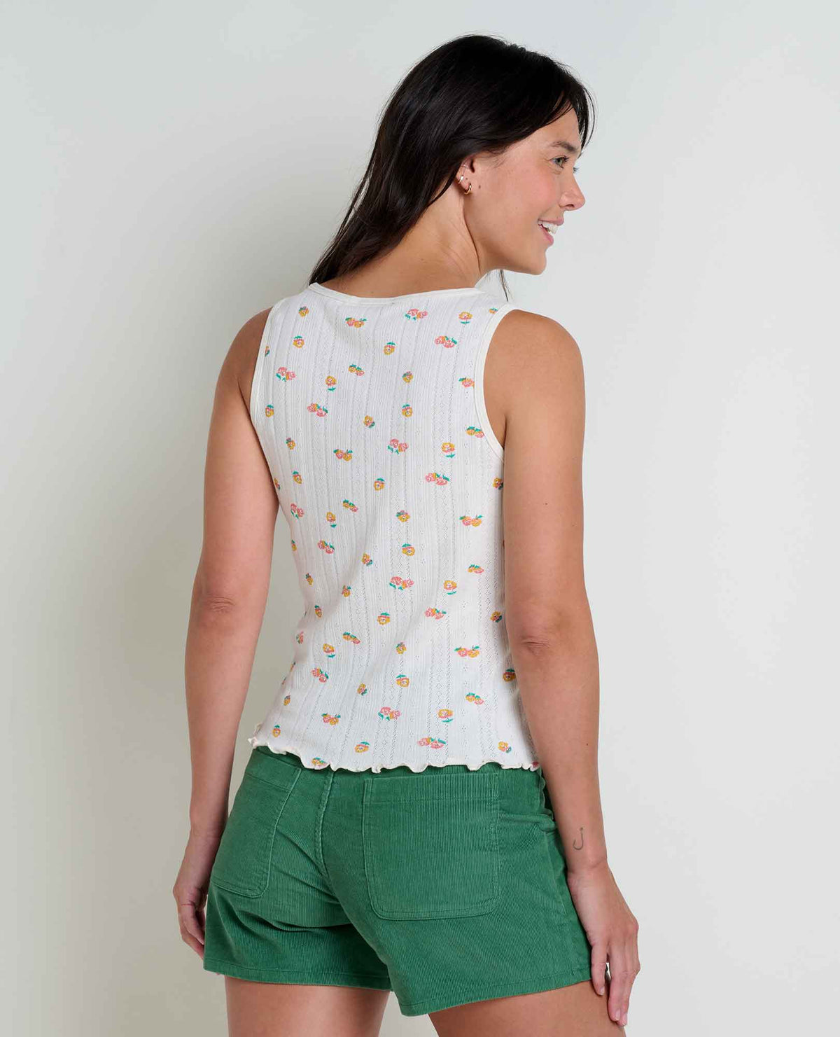 Foothill Pointelle Button Tank (Salt Nasturtium Print)