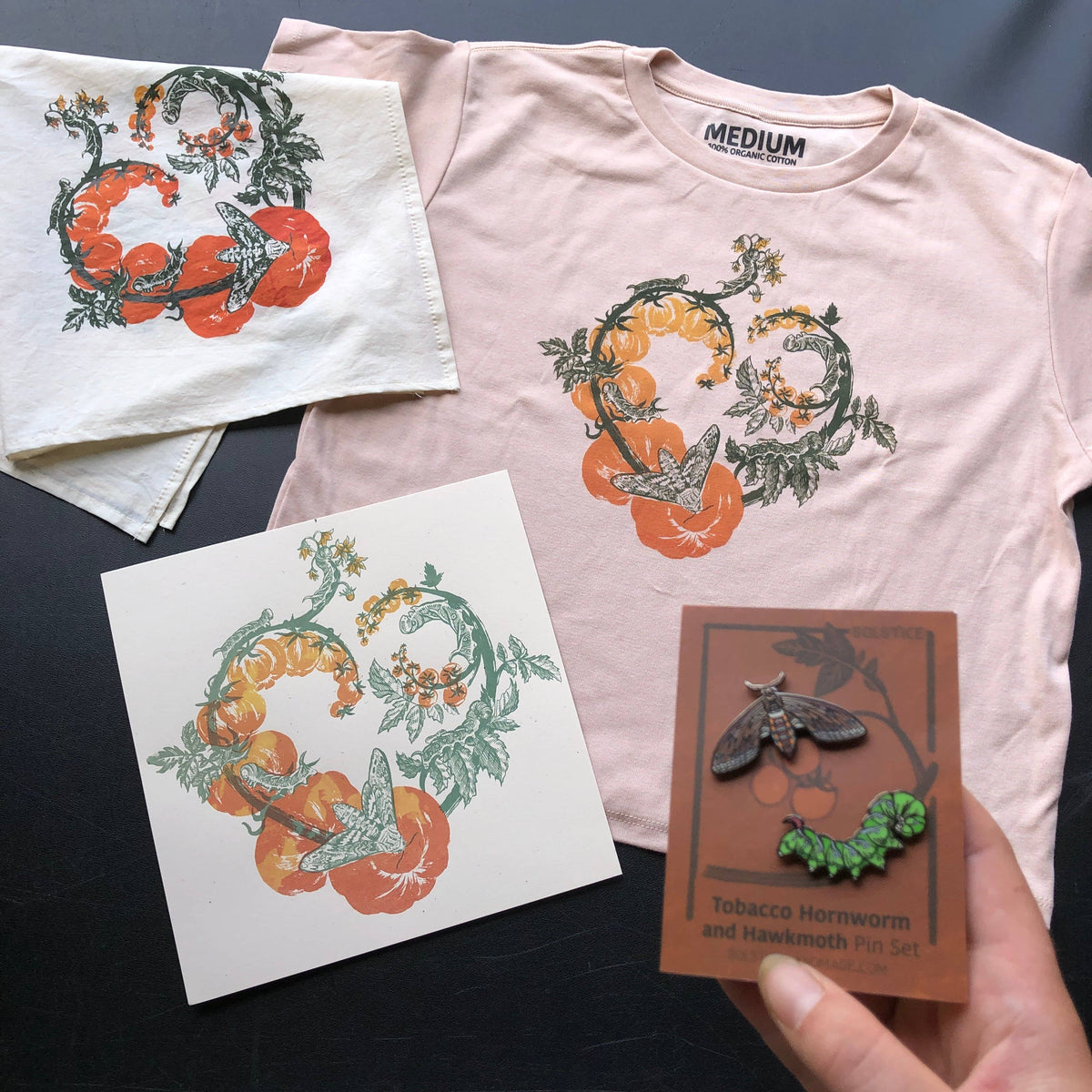 Tomato Hornworm Enamel Pin Set - tomato worm sphinx hawkmoth