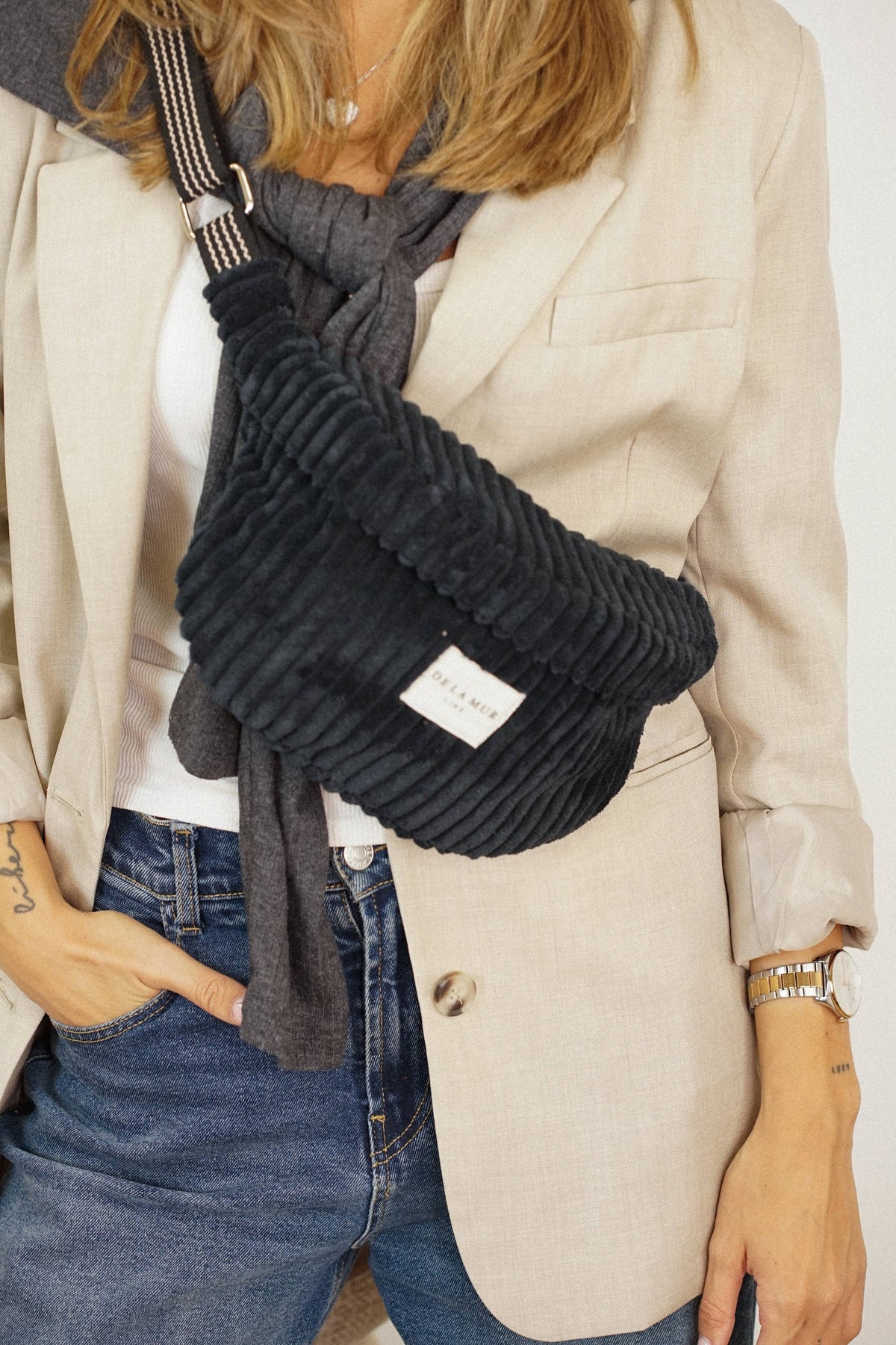 Corduroy Fanny Pack – Black (Curly)