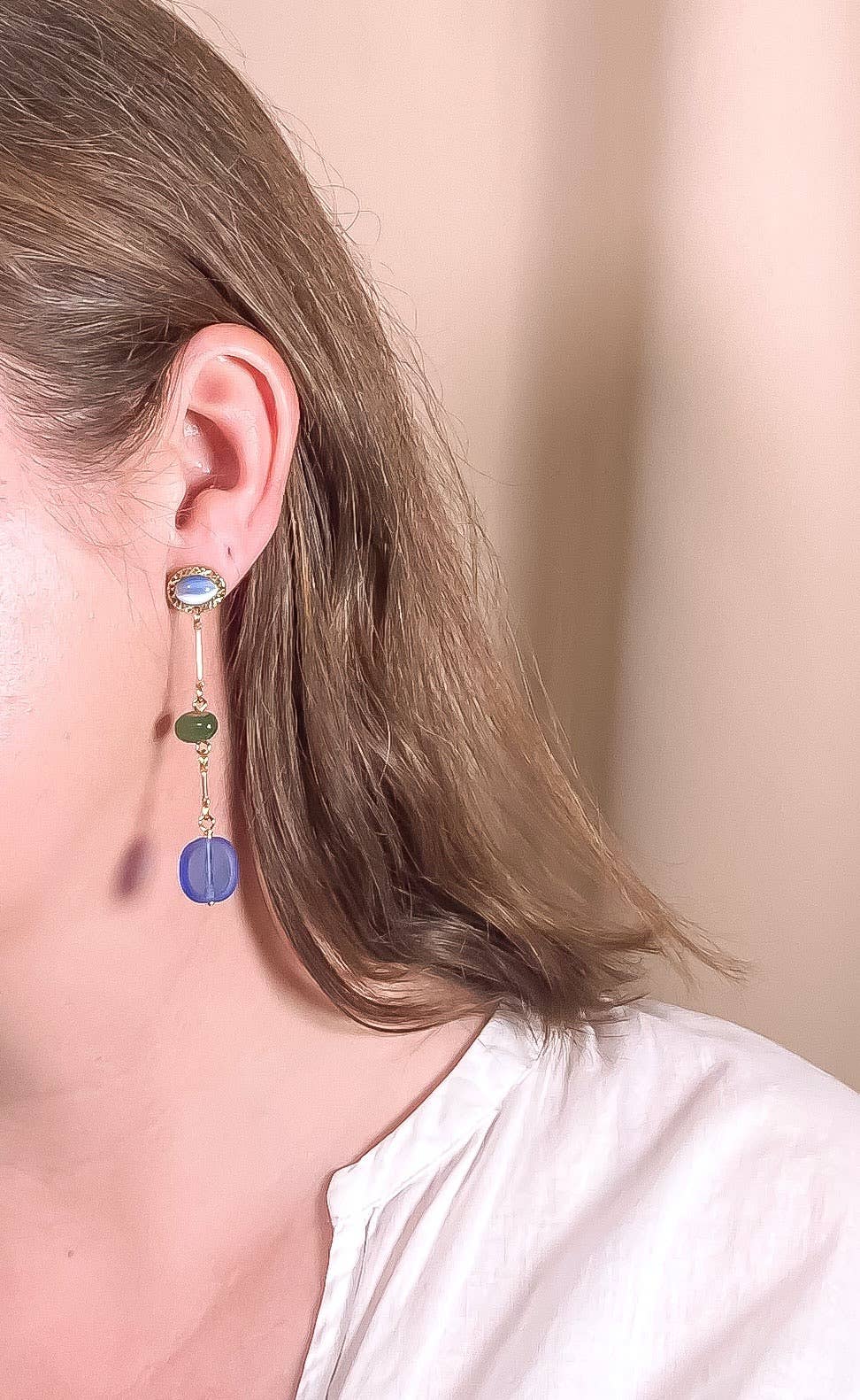 Jade Glass Mismatched Composition Earrings