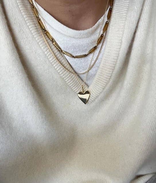 Gold Stainless Steel Faceted Bar Link Chain Necklace: 16&quot;