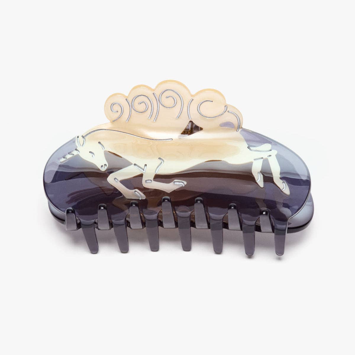 Unicorn Horse Women&#39;s Hair Claw Clip Cream and Navy Acetate