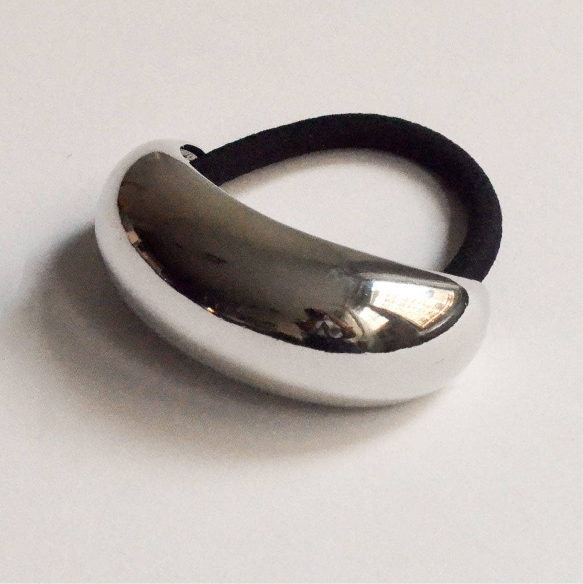 Wide Crescent Metal Ponytail Hair Tie | Silver