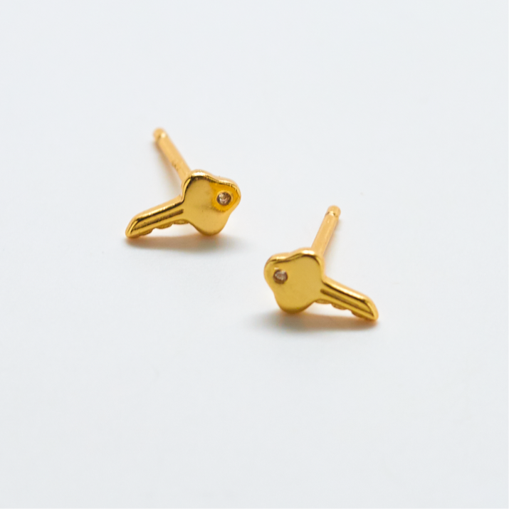 Gold Vermeil Pavé Cubic Zirconia Key Stud Earring - SINGLE