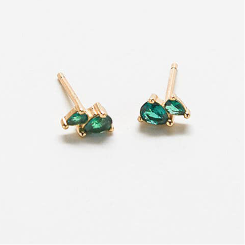 Green Cubic Zirconia Double Teardrop Gold Vermeil Stud - SOLD SINGLE