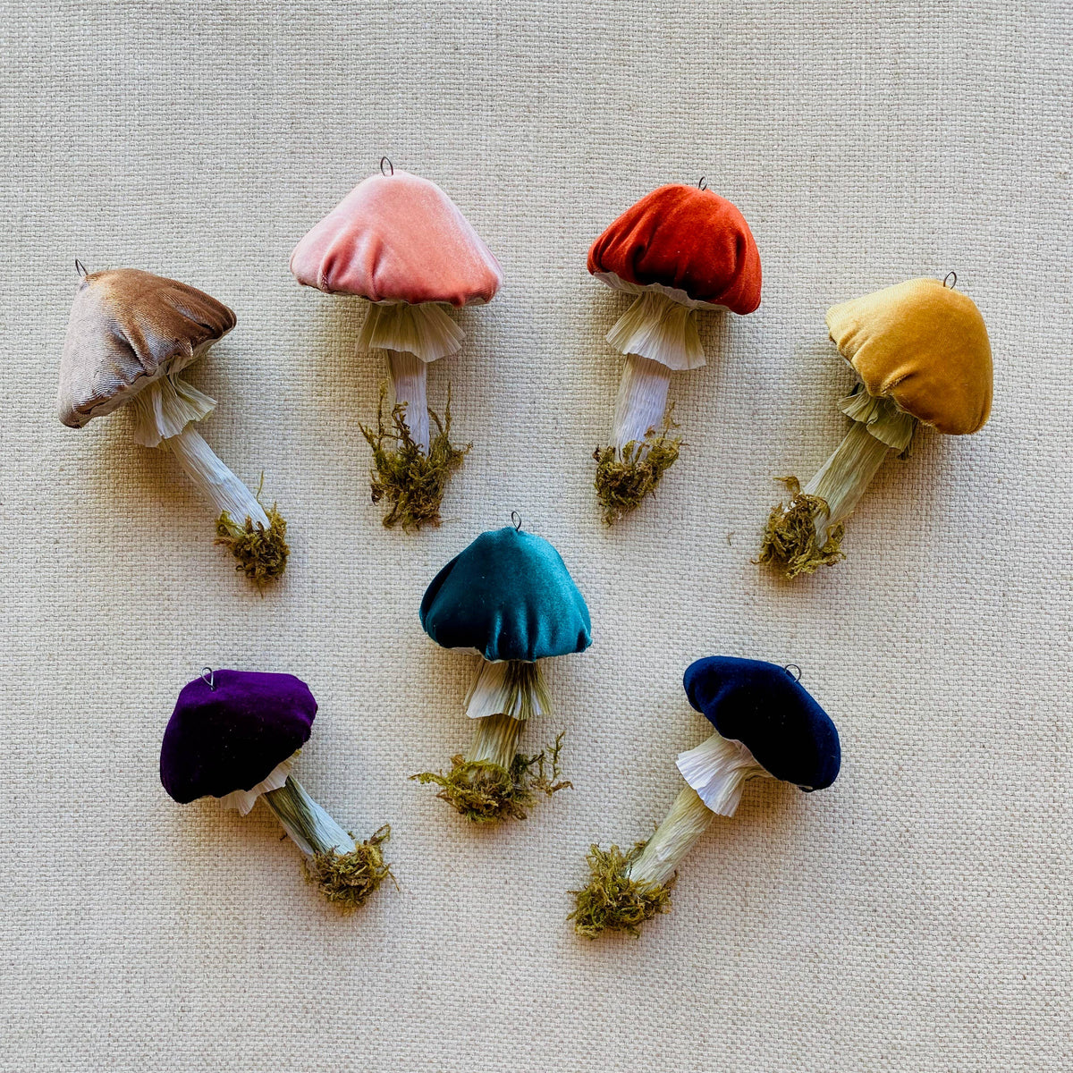 Handmade Velvet Mushroom Ornaments: Rust / Small