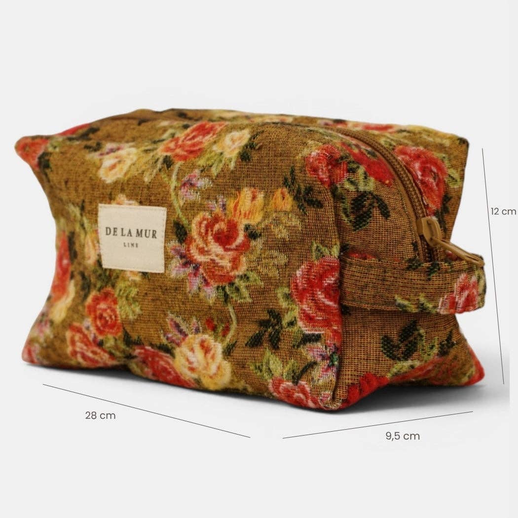 Floral Jacquard Squared Makeup Bag – Mustard & Red (Esme)