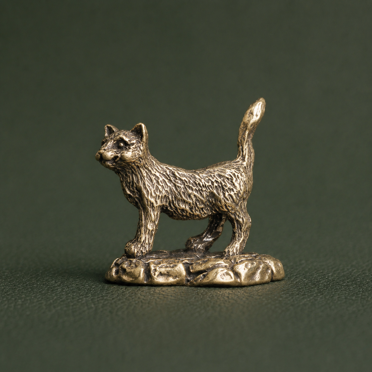 Antique Brass Reclining Cat Figurine Desktop Ornament: A1