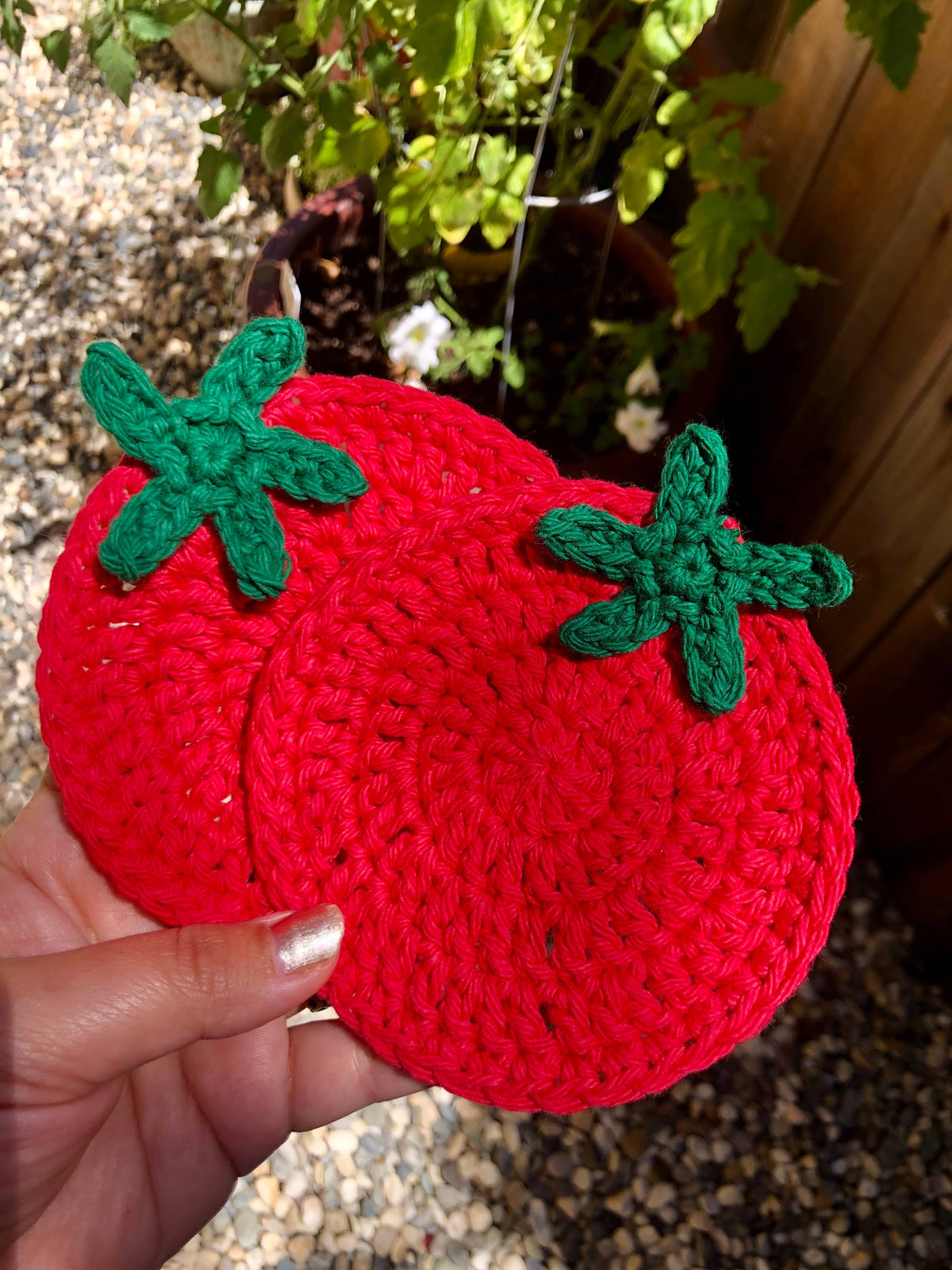 Crochet Tomato Cotton Coaster Set