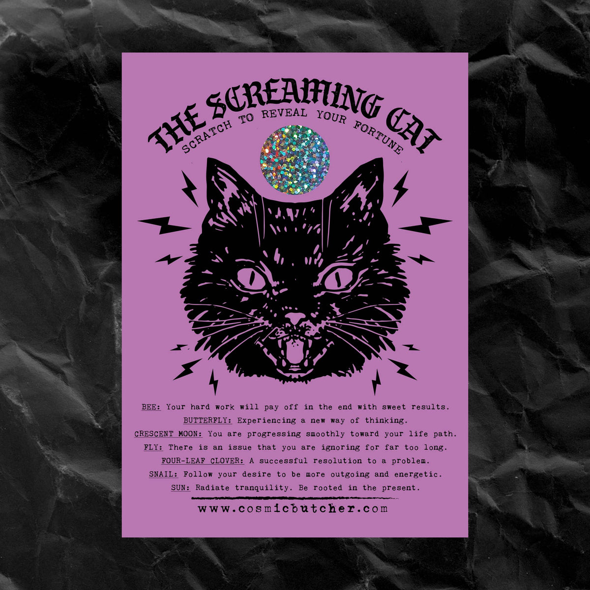 “SCREAMING CAT” Scratch Off Fortune Affirmation Novelty Card: BRIGHTS/NEON