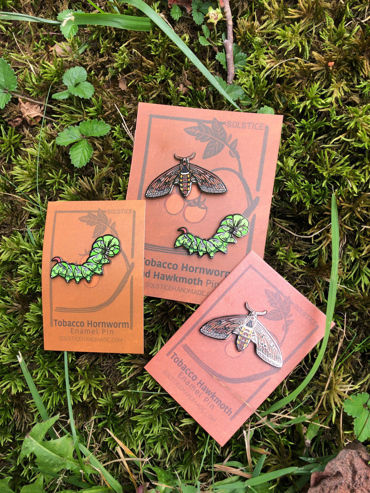 Tomato Hornworm Enamel Pin Set - tomato worm sphinx hawkmoth