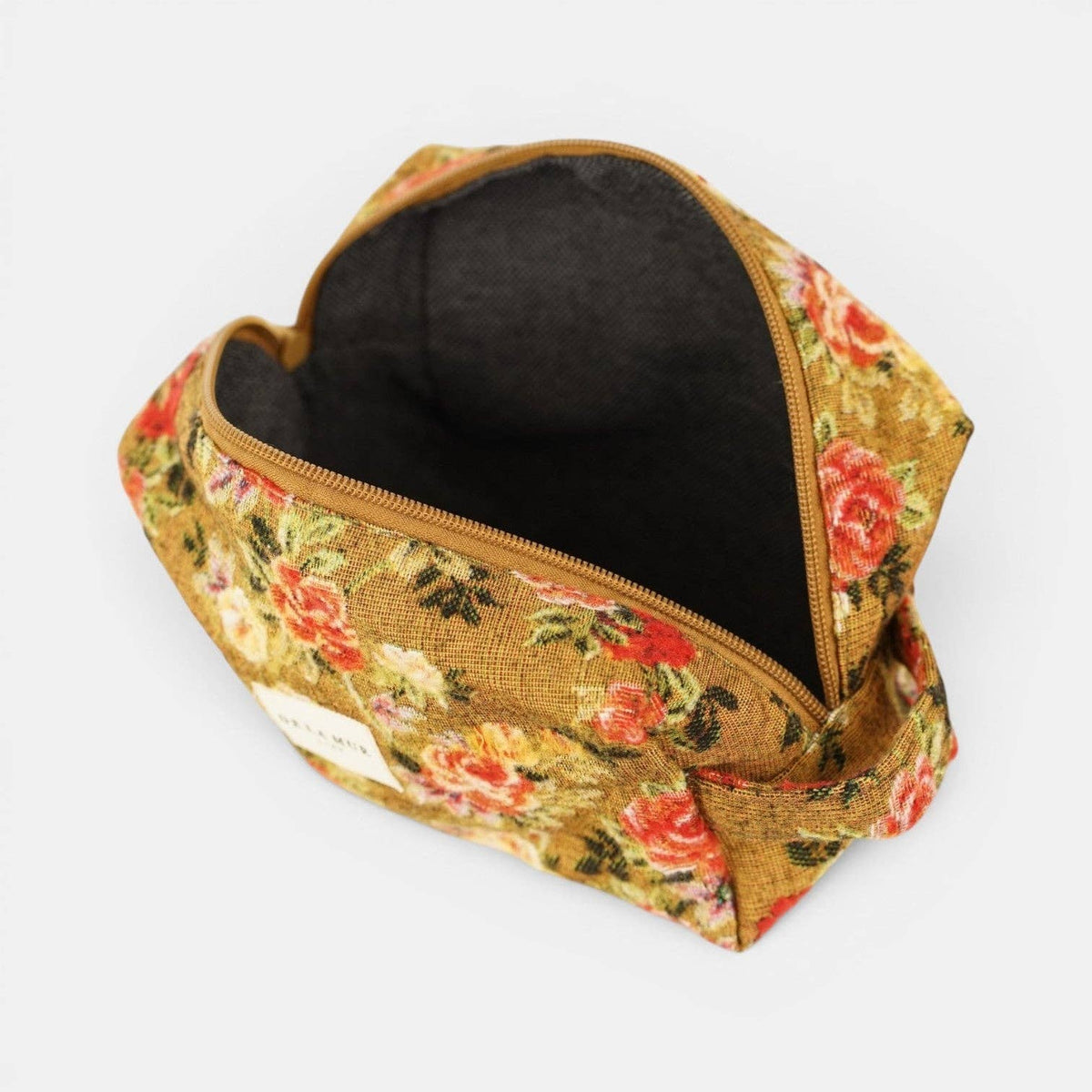 Floral Jacquard Squared Makeup Bag – Mustard & Red (Esme)