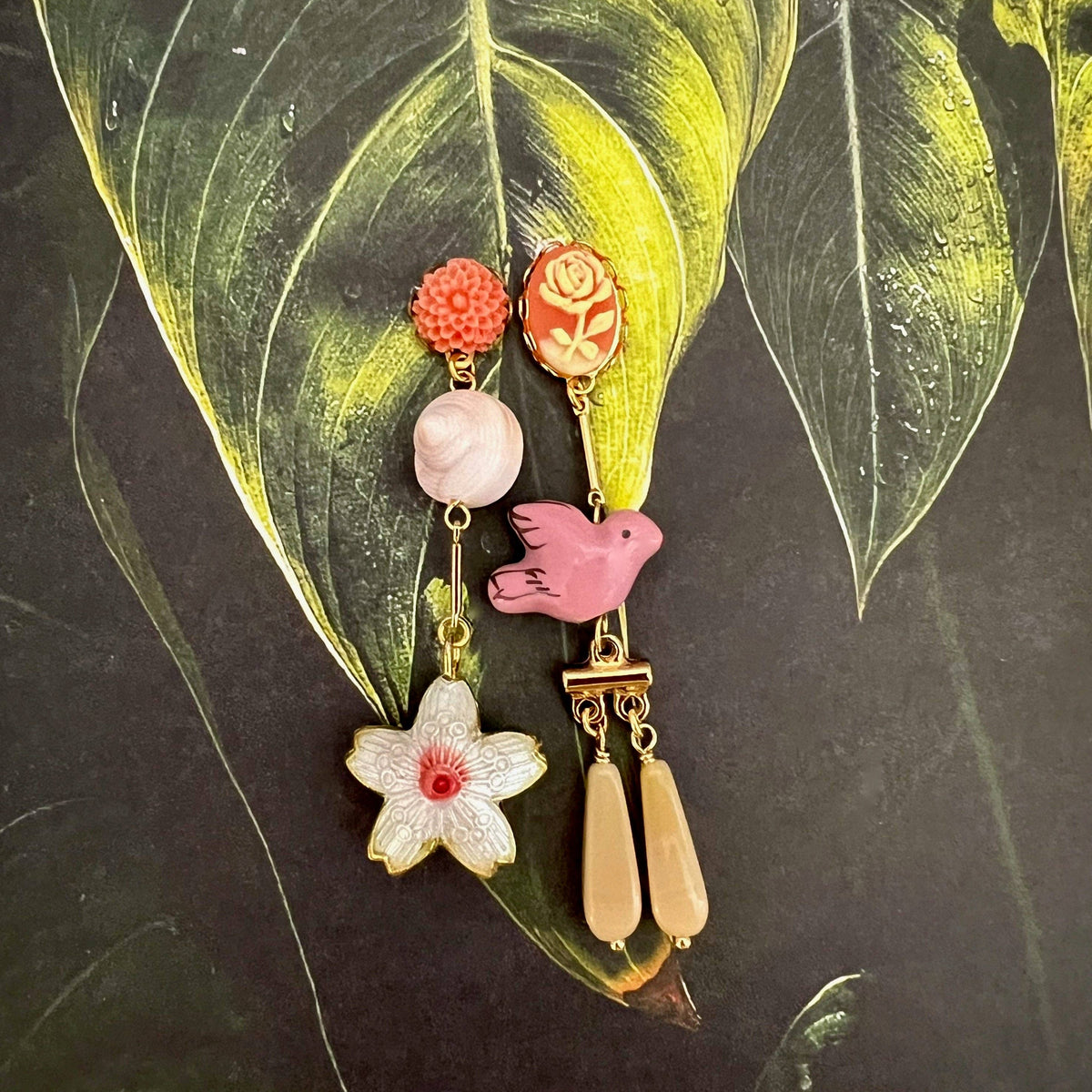 Garden - Bird - Flower Earrings