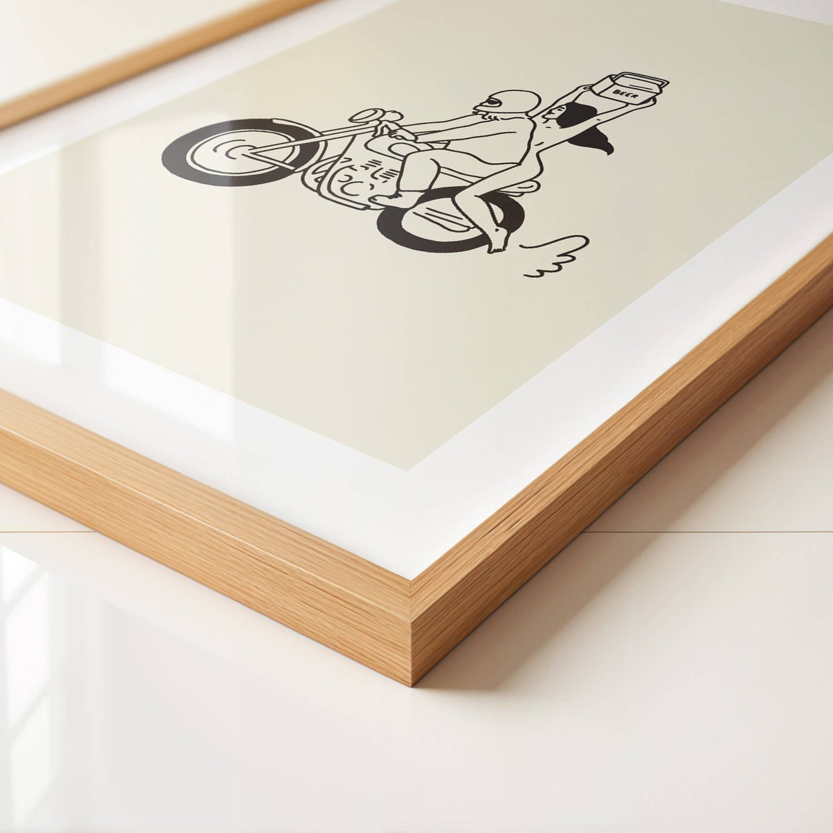 "Beer Run" Minimal Motorcycle Wall Art Retro Home Decor: Medium