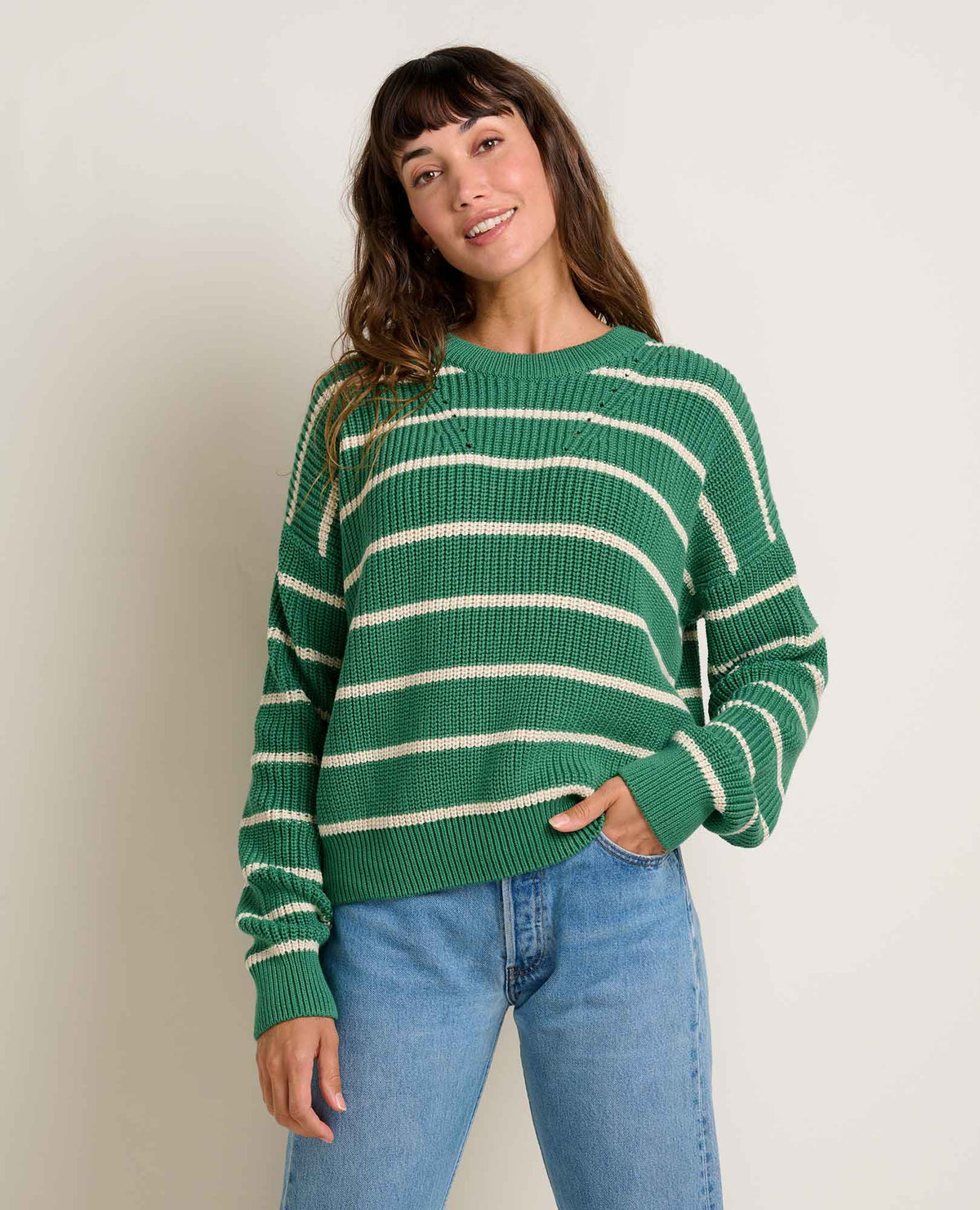 Bianca Shaker Crew Sweater - Palm Stripe
