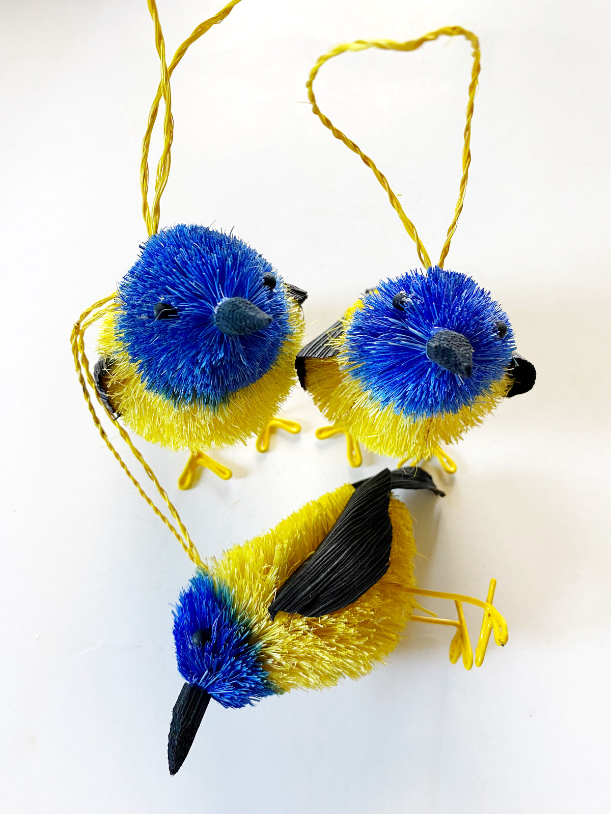 Bristle Bird Blue Ornament Decoration, 9cm