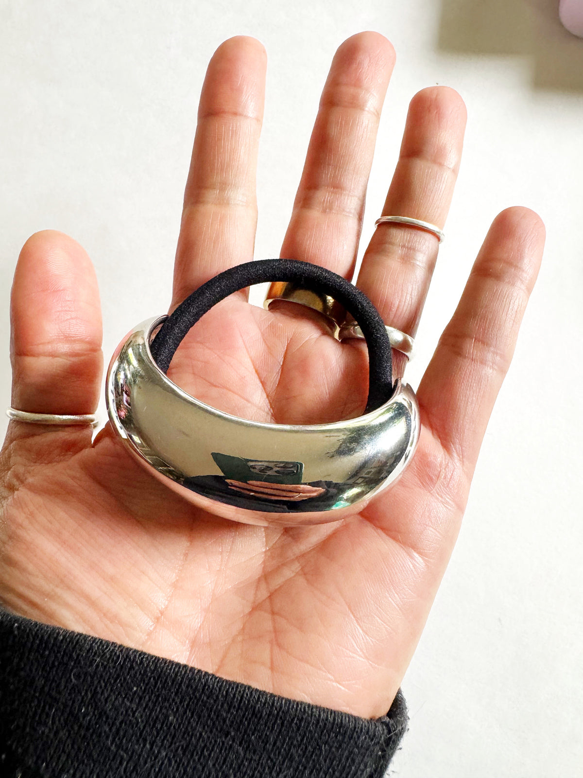 Wide Crescent Metal Ponytail Hair Tie | Silver