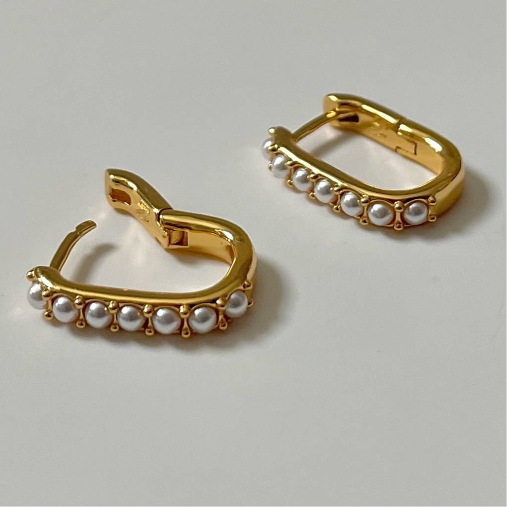 Rectangle Pearl Huggie Earrings