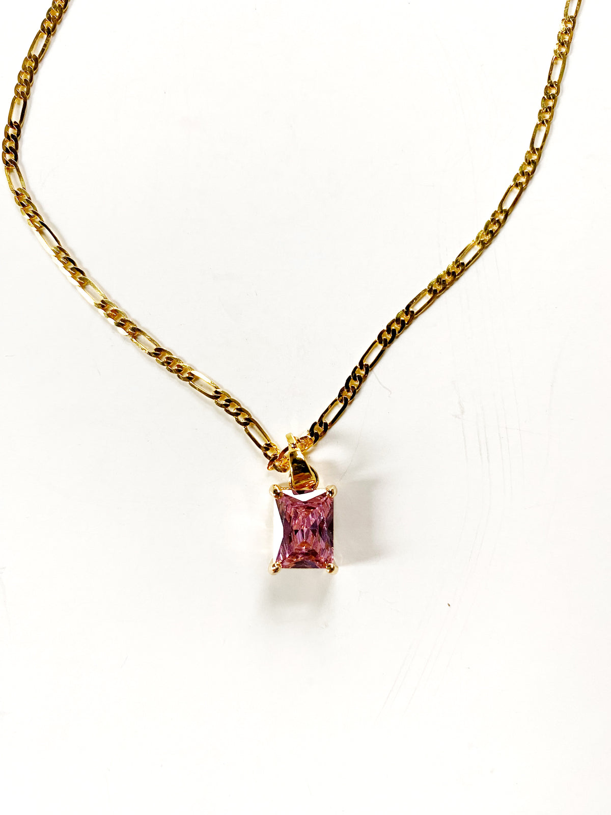 Rosa Pink Stone Gold Filled Necklace Gemstone Charm