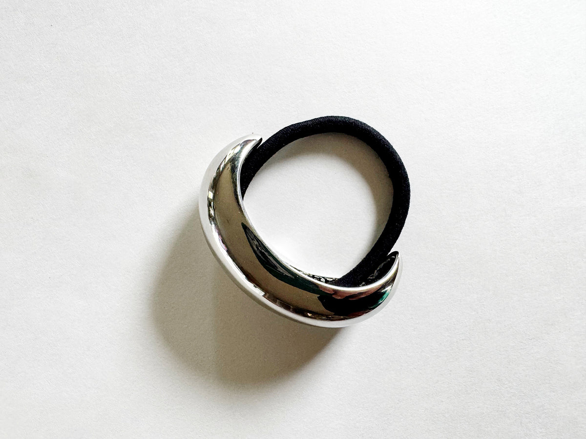Wide Crescent Metal Ponytail Hair Tie | Silver