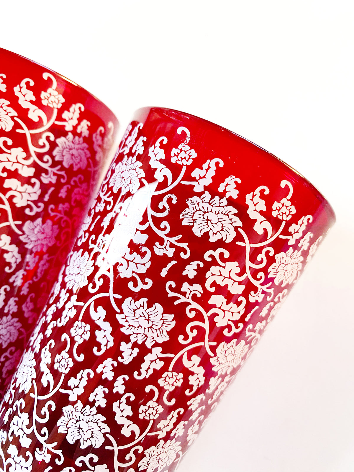 Red Flower Print Cups set of 4