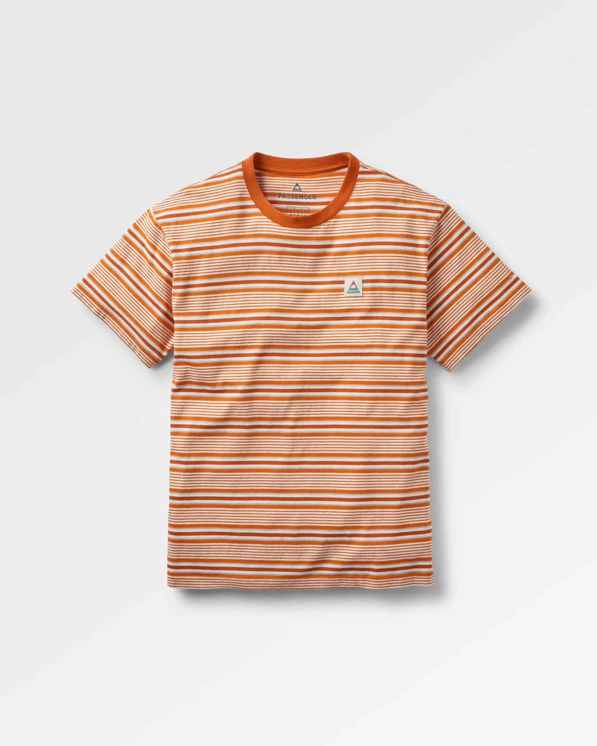 Retro Recycled Cotton T-Shirt: Sunrise Orange Multi Stripe