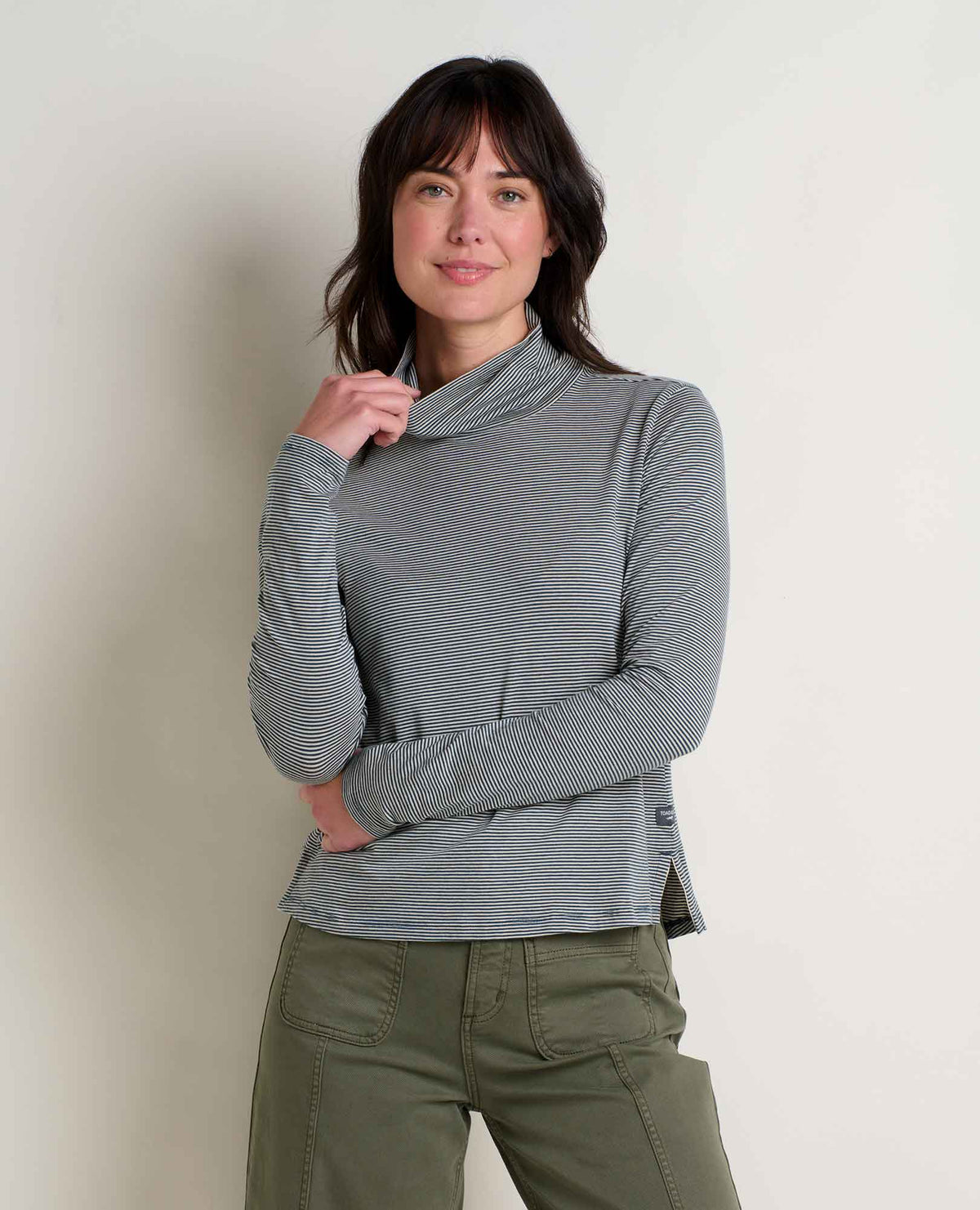 Maisey LS LS T-Neck - Oatmeal Micro Stripe