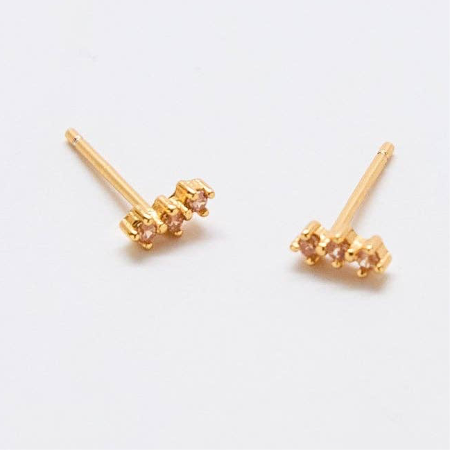 Champagne CZ Gold Bar Stud - SINGLE - Gold Vermeil