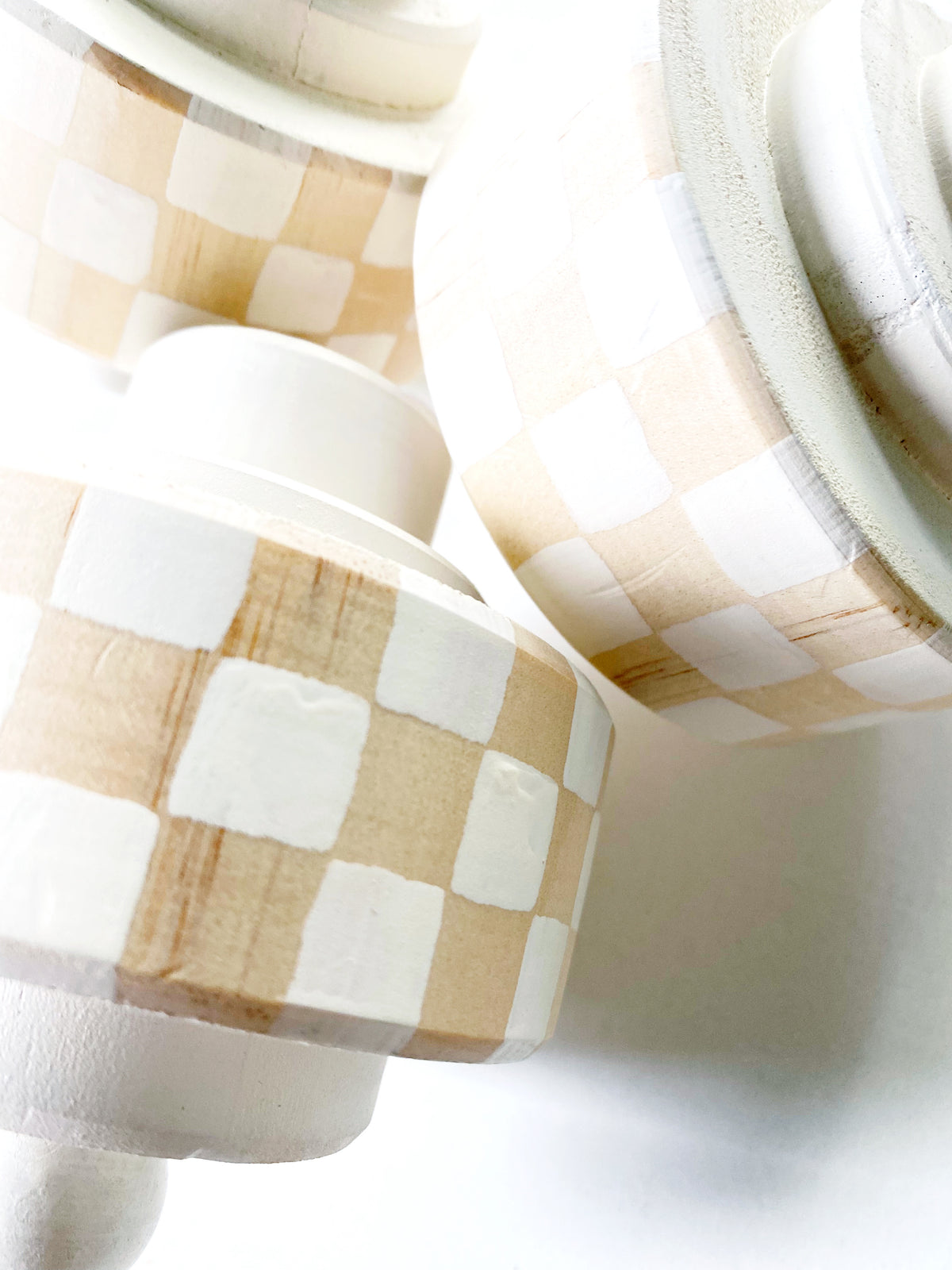 Handmade Paper Mache: White Breda Checkered Ornament