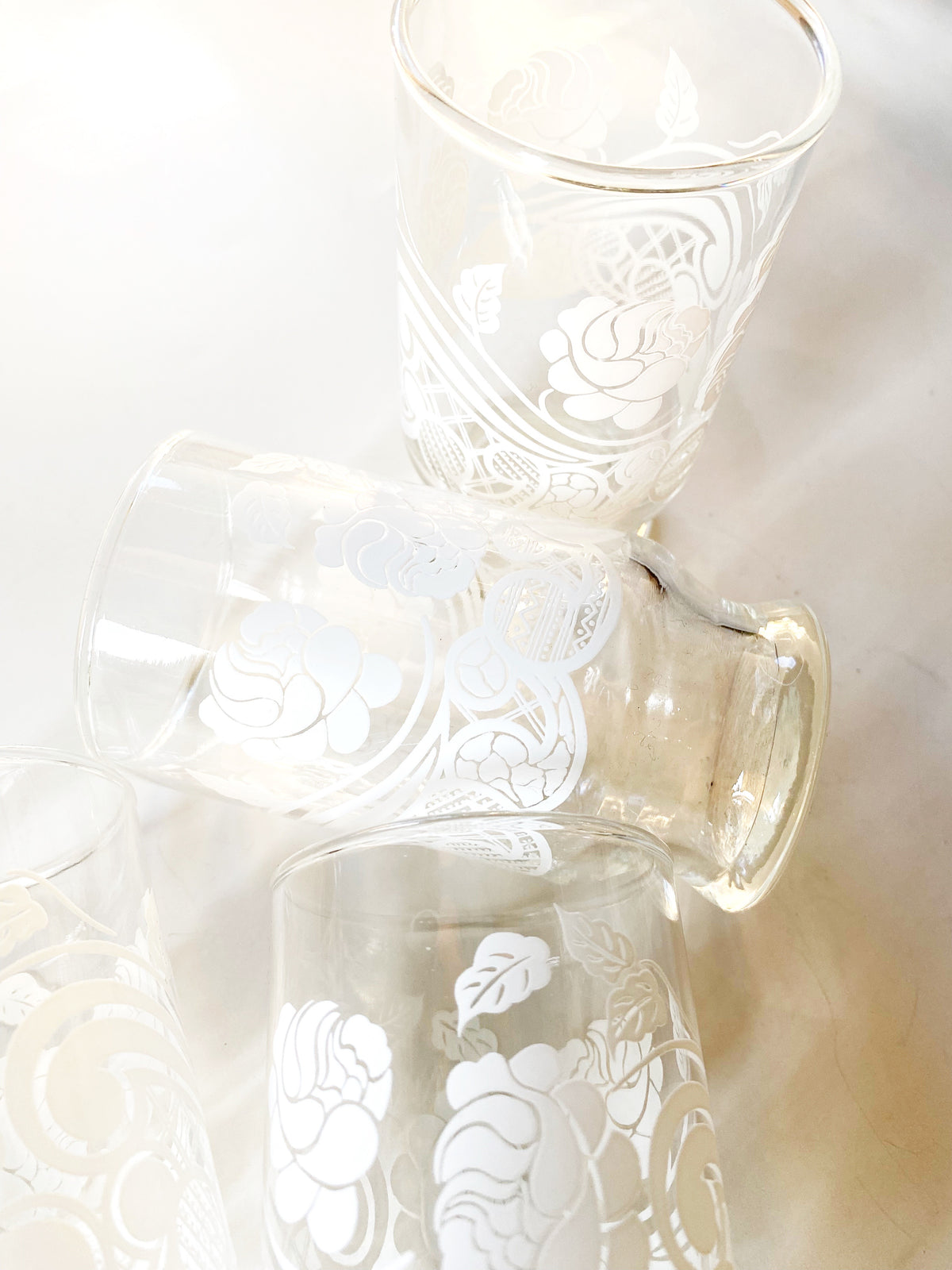 White Floral Glass Set of 7