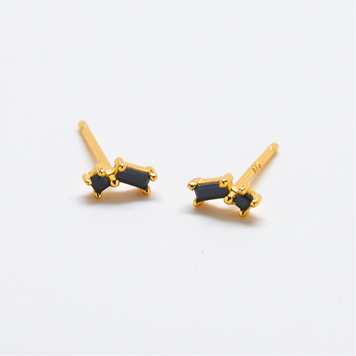 Gold Vermeil Black Geometric Baguette Stud Earring- SINGLE