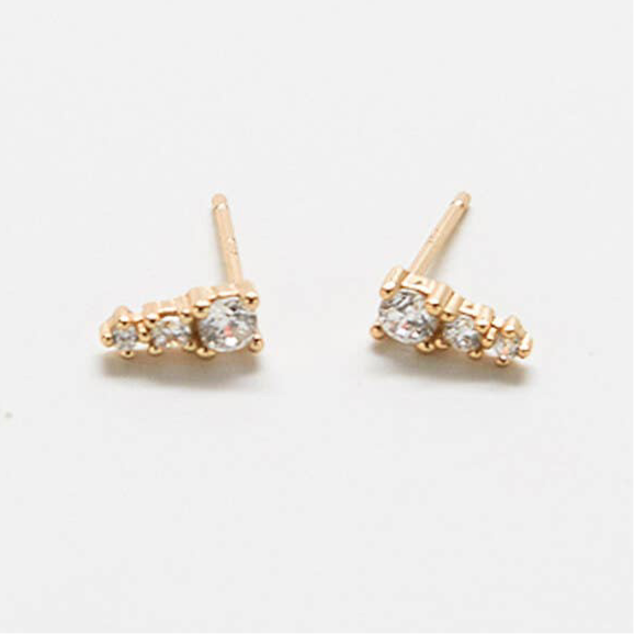 Tiny Cubic Zirconia Drop Bar Gold Vermeil Studs SINGLE